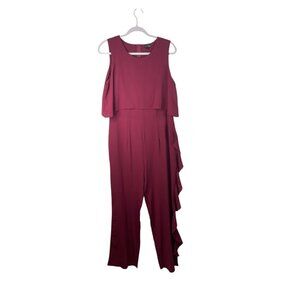 Coco + Carmen Jumpsuit Sleeveless Side Ruffle Burgundy Merlot S/M